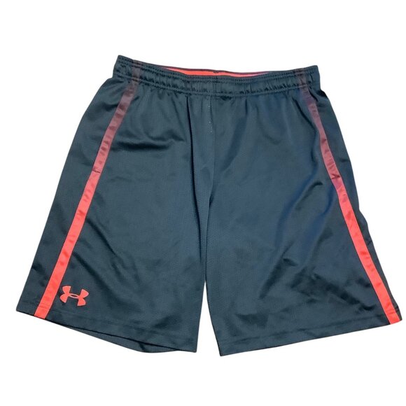 Under Armour Men Large HeatGear Athletic Basketball Shorts Black Red Tech Mesh - Picture 1 of 12